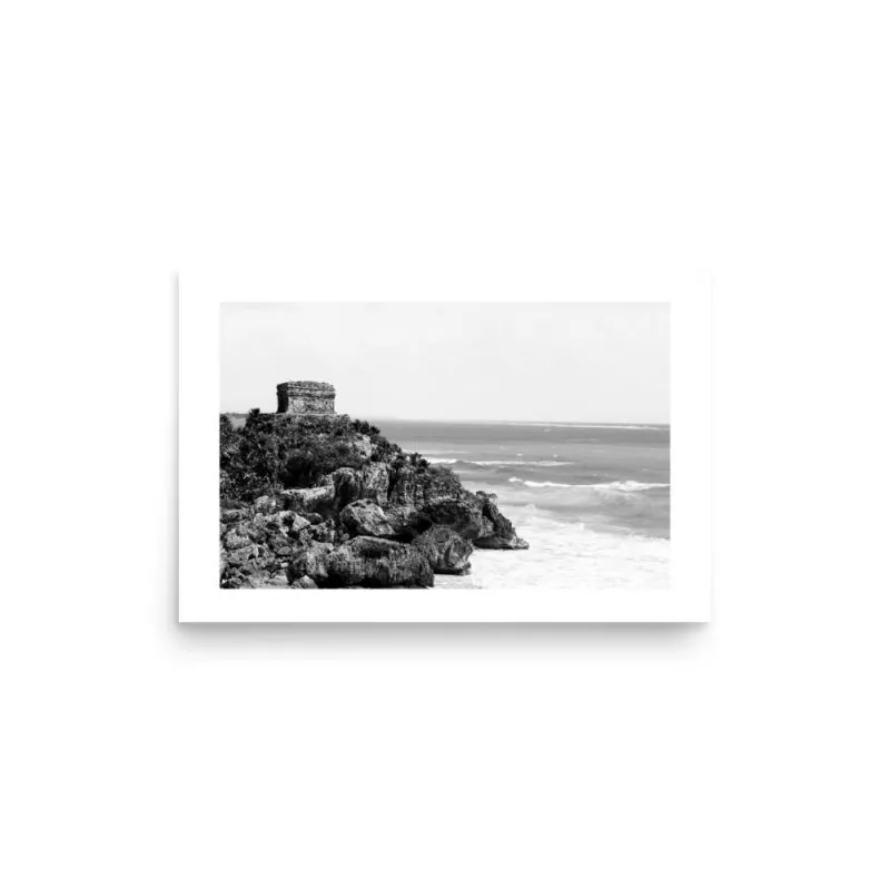 Tulum Mayan Ruins Black and White Print